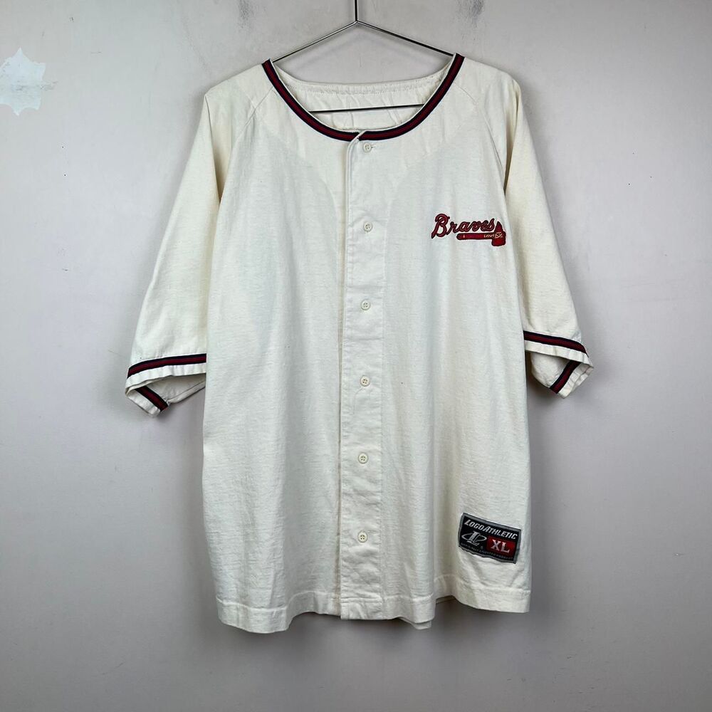 Vintage Logo Athletic Atlanta Braves MLB Button Jersey Size XL